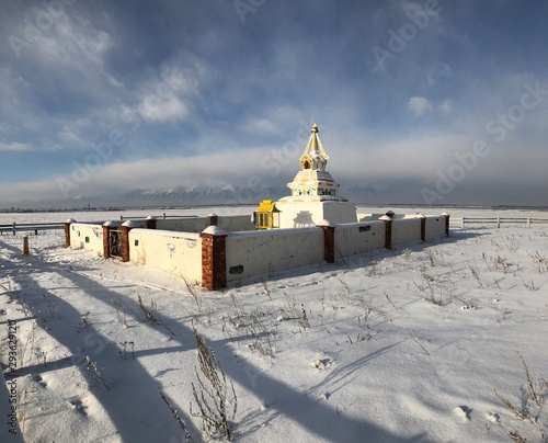 Buddha temple in winter photo