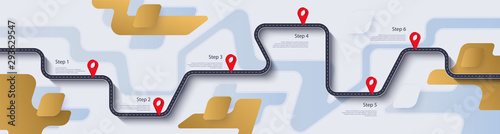 Road map and journey route infographics template. Winding road timeline illustration. Flat vector illustration. Eps 10