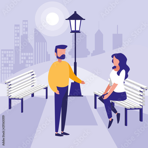 Woman and man in park vector design