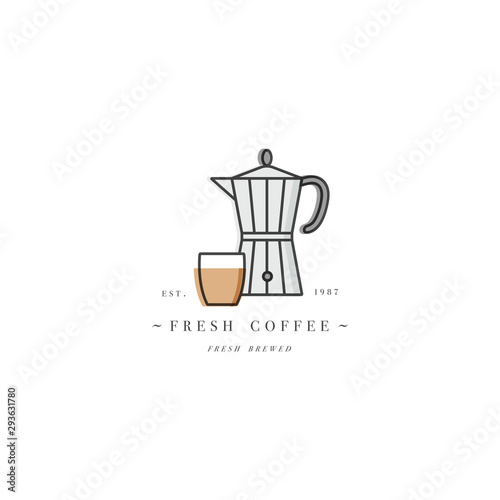 Vector design colorful template logo or emblem - coffee shop and cafe. Food icon. Label in trendy linear style isolated on white background.