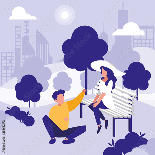 Woman and man in park vector design