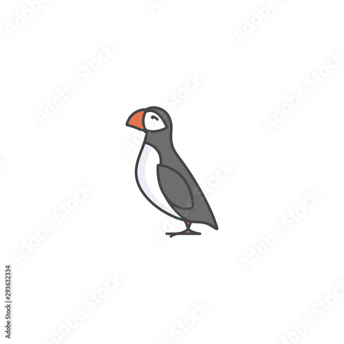 Vector linear icon design puffin bird on white background. Puffin colorful emblems or badges.