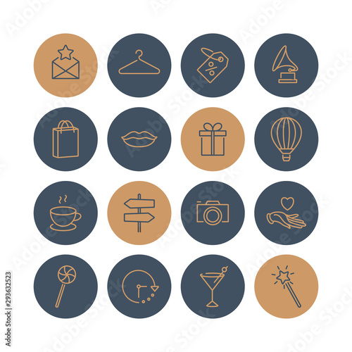 Vector set design colorful templates icons and emblems - social media story highlight. Different blogger icons in trendy linear style isolated on white background.