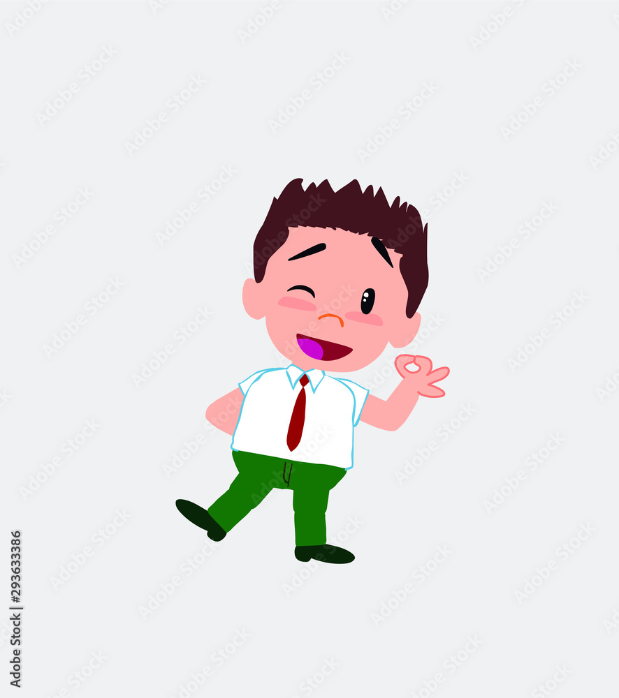 Businessman in casual style doing the OK sign with his hand.