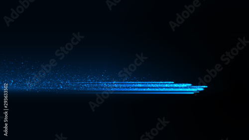 Blue sparkling linear flash stream energy