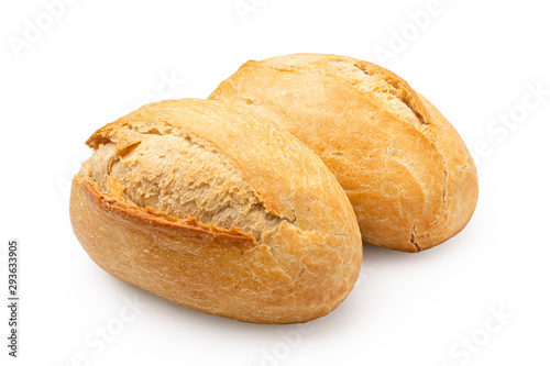 Tela Two white french bread rolls isolated on white.