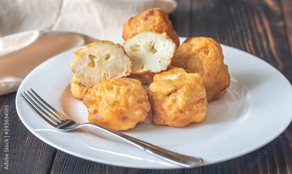 Fried cauliflower coated in batter Fried cauliflower coated in batter
