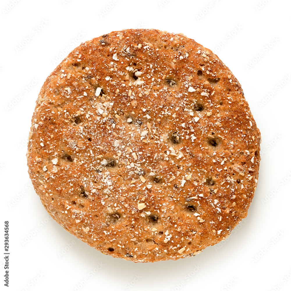 Round oat wheat flat bread isolated on white. Top view. Round oat wheat flat bread isolated on white. Top view.