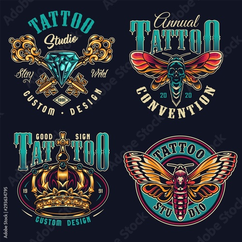 Vintage tattoo studio colorful prints