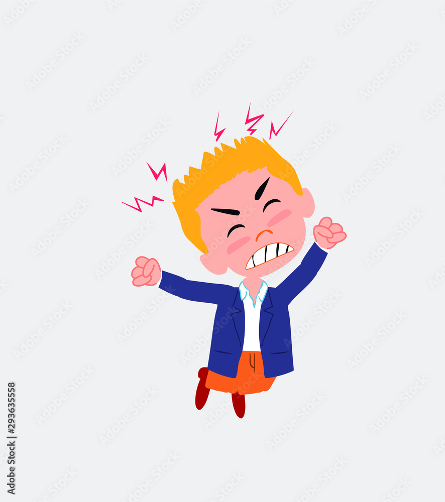 Businessman in casual style jumps angry. Businessman in casual style jumps angry.