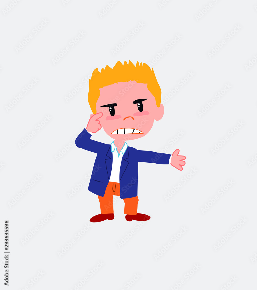 Businessman in casual style, is angry and points his head with his index finger. Businessman in casual style, is angry and points his head with his index finger.