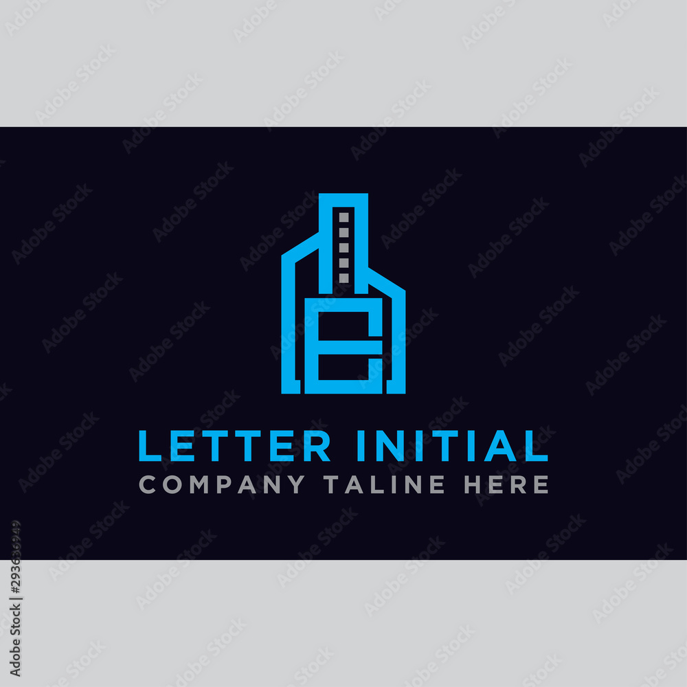Initial concept of the E logo with a building template vector for construction.