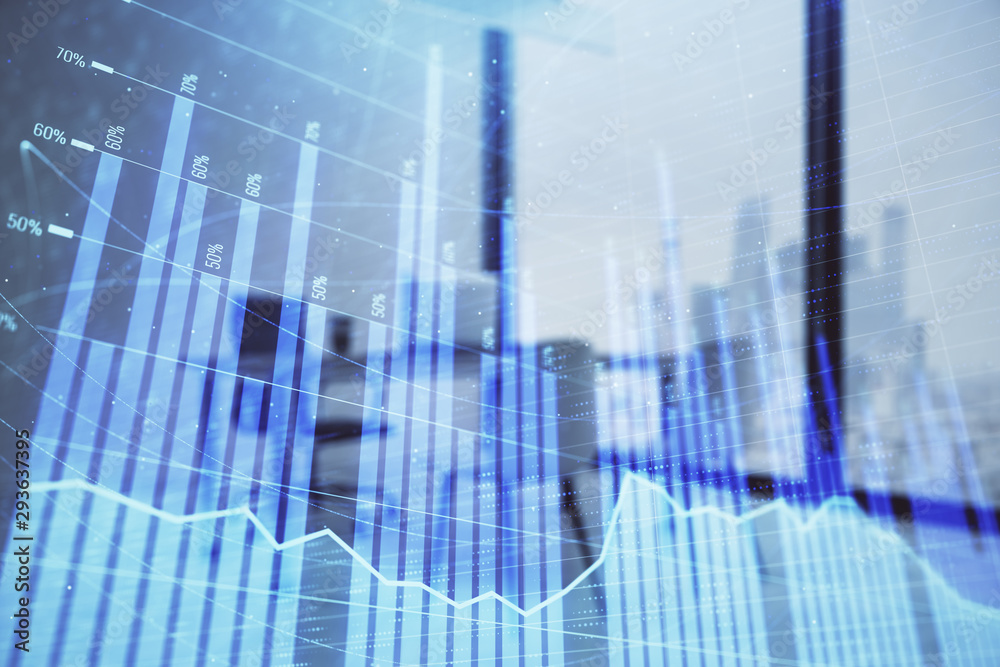 Business theme graph hologram with minimalistic cabinet interior background. Double exposure. Stock market concept. Business theme graph hologram with minimalistic cabinet interior background. Double exposure. Stock market concept.