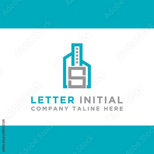 Initial concept of the S logo with a building template vector for construction.