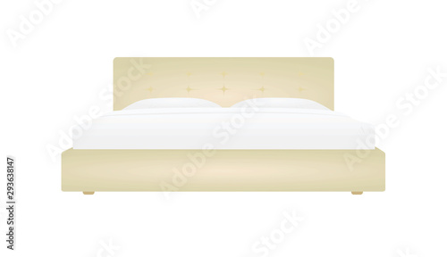 Beige double bed. vector illustration