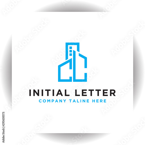 Initial concept of the CL logo with a building template vector for construction.