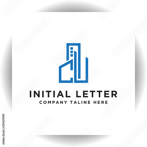 Initial concept of the CU logo with a building template vector for construction.