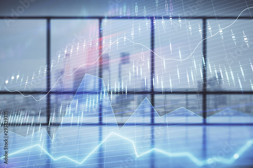Double exposure of financial chart on empty room interior background. Forex market concept. © Andrey