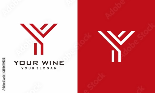 Clean line logo design of letter Y and wine glass with white background - EPS10 - Vector.