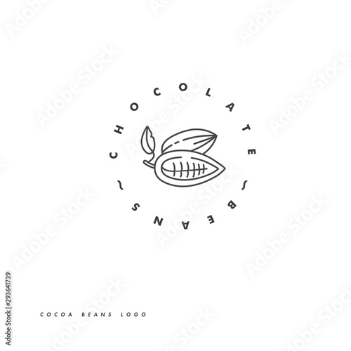 Vector illustration of cocoa beans. Linear style icon. Chocolate cocoa beans logo.