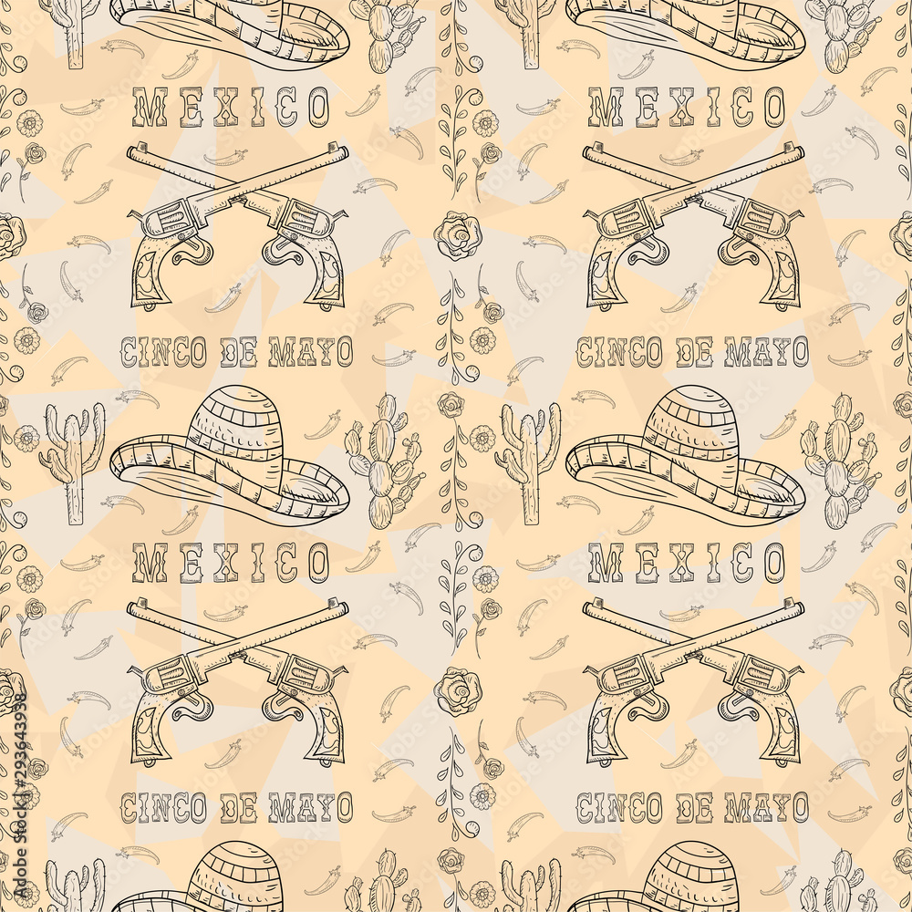 contour illustration 8 of a seamless Mexican theme for design