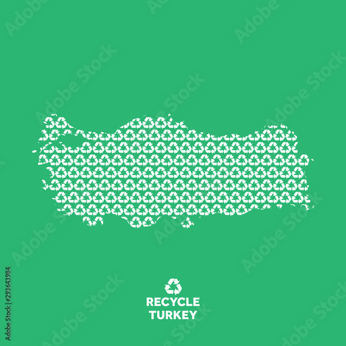 Turkey map made from recycling symbol. Environmental concept photo