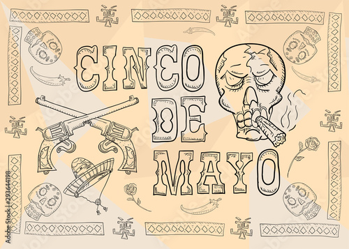 contour illustration 17 poster design sticker with pattern frame Mexican theme for event decoration and backgrounds