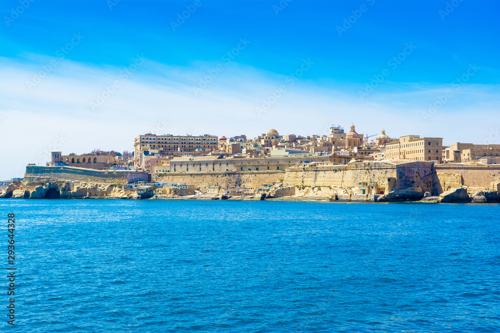 Landscape of old Valletta with old buildings and Grand Harbour