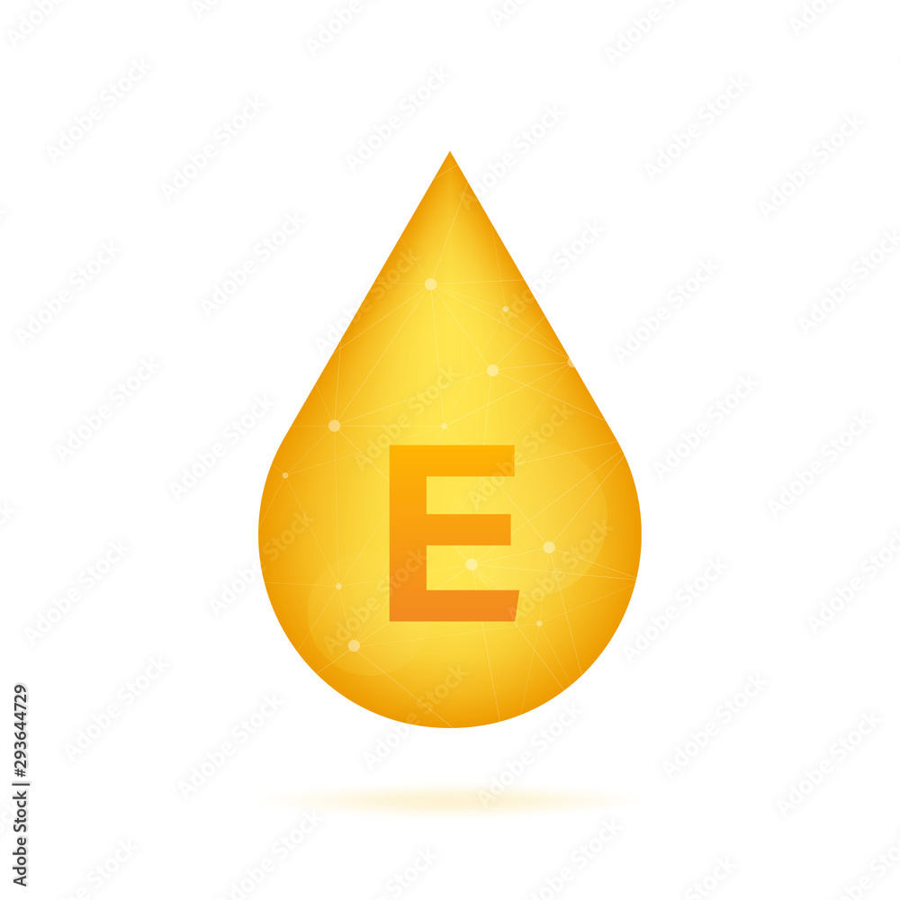 Vitamin E gold shining icon. Ascorbic acid. Vector illustration Vitamin E gold shining icon. Ascorbic acid. Vector illustration