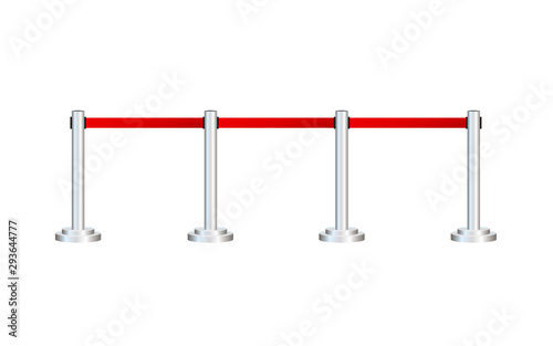 Red carpet with red ropes on golden stanchions. Exclusive event, movie premiere, gala, ceremony, awards concept. Vector illustration.