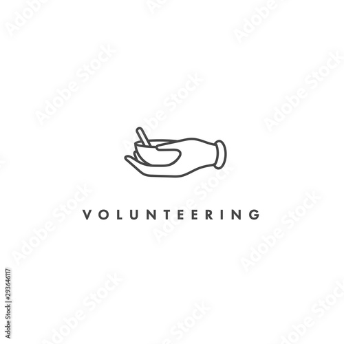 Vector logo, badge and icon for charity and volunteer concepts. Food sharing sign design. Symbol of volunteer organizations giving food for the poor.