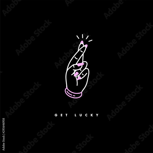 Vector illustration hand with crossed fingers. Symbol of good luck. Stickers, print, patches old school style. Motivation slogan and inspirational quote.
