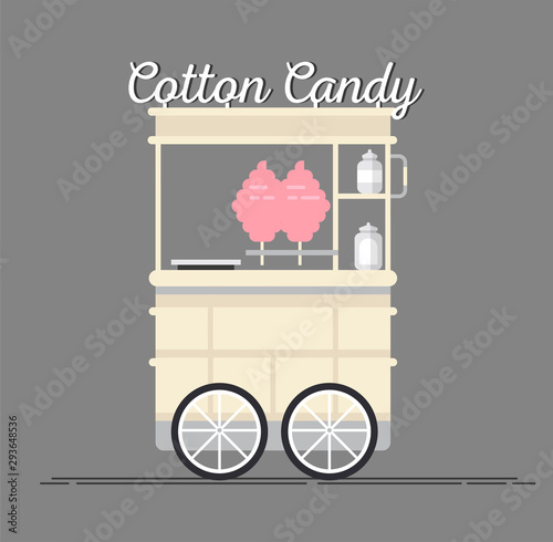 Creative detailed vector street cotton candy cart or shop with swetness.
