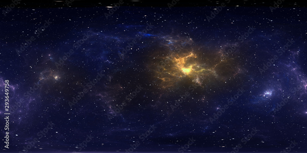 Fototapeta premium 360 degree stellar system and gas nebula. Panorama, environment 360 HDRI map. Equirectangular projection, spherical panorama. Virtual reality background.