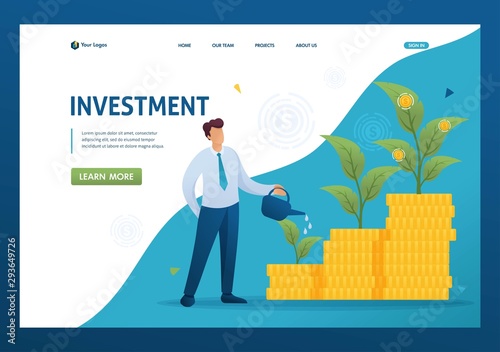 Young Businessman save and increase investment, capital, income growth. Flat 2D character. Landing page concepts and web design