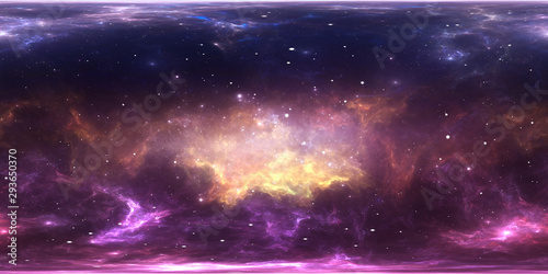 Fototapeta Naklejka Na Ścianę i Meble -  360 degree space background with nebula and stars, equirectangular projection, environment map. HDRI spherical panorama.