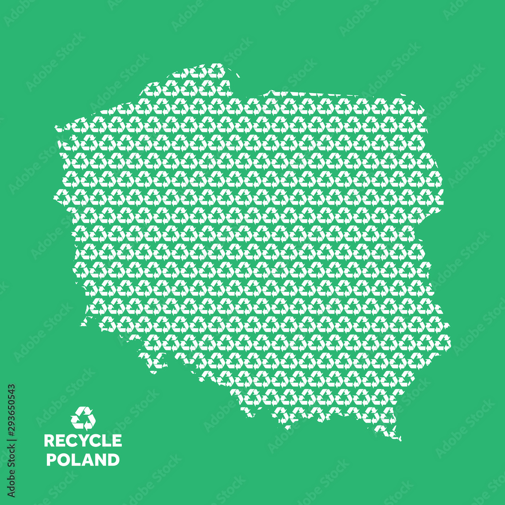 Poland map made from recycling symbol. Environmental concept
