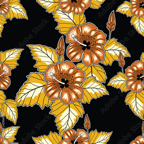 Seamless pattern with floral Illustration  Indonesian batik motif   Hibiscus vector art  Called motif Bunga Sepatu