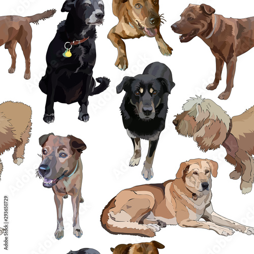 Seamless background with dogs