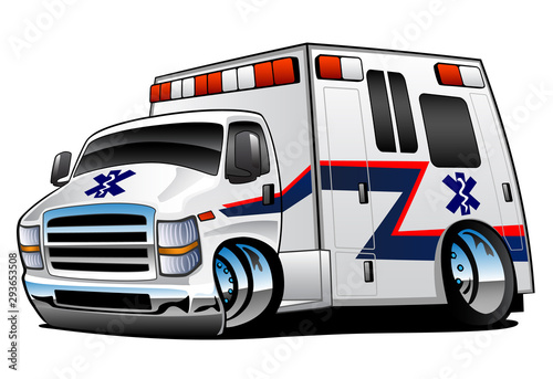 White Paramedic Ambulance Rescue Truck Cartoon Isolated Vector Illustration