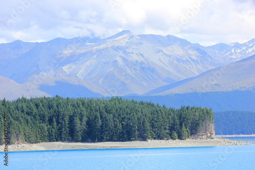 wooded peninsula in the lake pukaki in canterbury