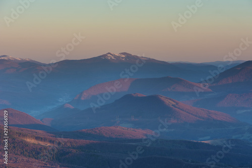 Fantastic views of the evening and morning mountain ridge with tourists and tents