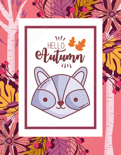 raccoon face hello autumn design icon