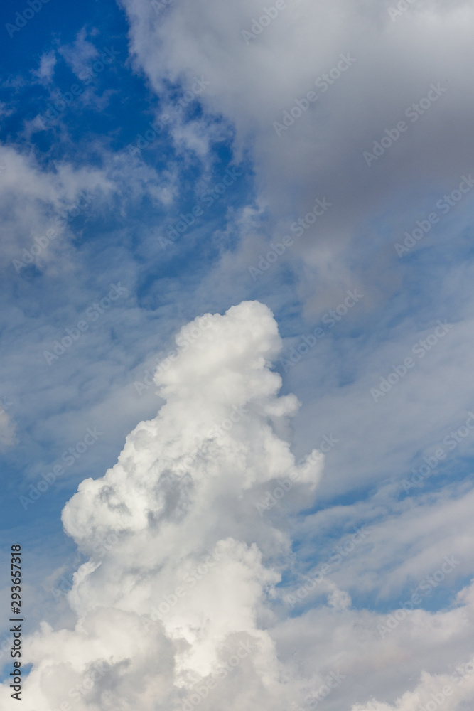 Big white curly cloud in blue sky, vertical format_ Big white curly cloud in blue sky, vertical format_