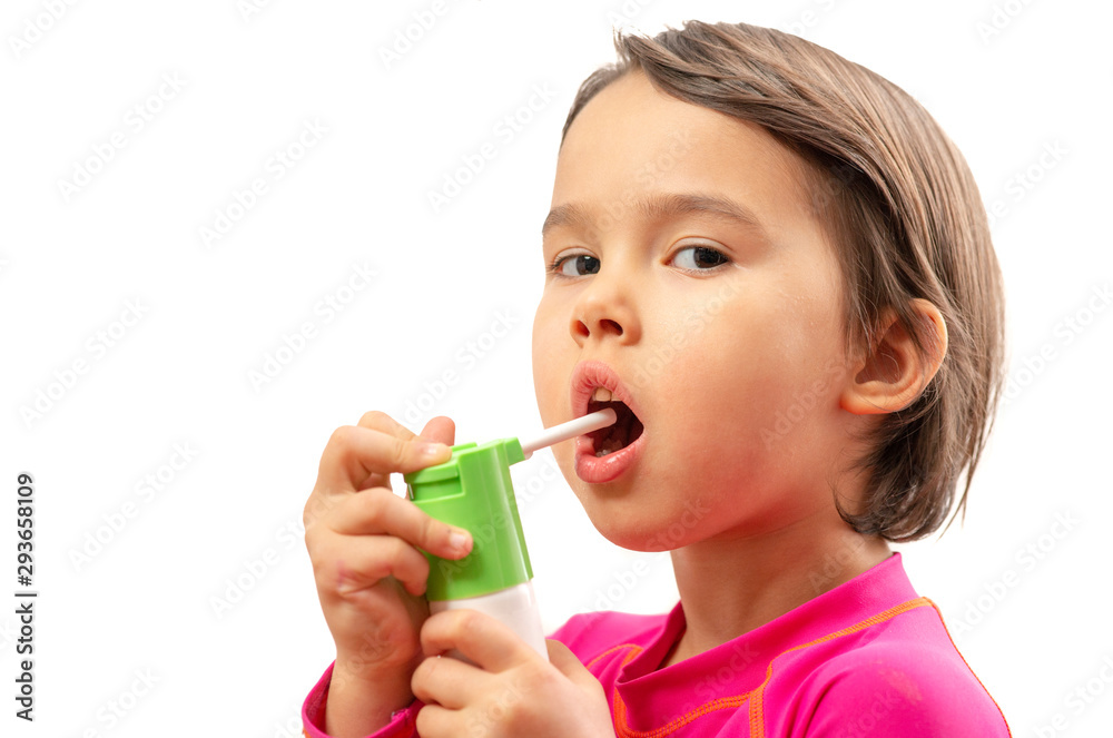 little girl with inhaler isolated over white little girl with inhaler isolated over white