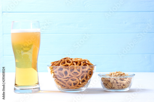 beer and snacks on the table. Beer snacks.