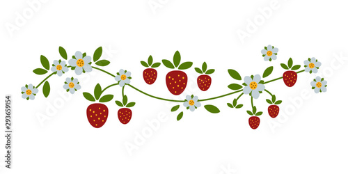 Folk art. Berries and flowers of strawberries. isolated on white background