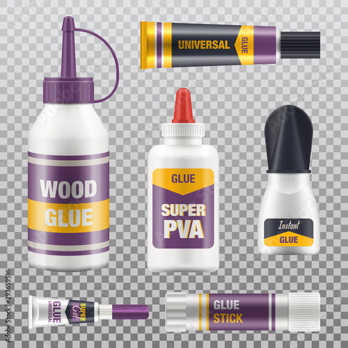 Super glue stick, tube packages, realistic mockups