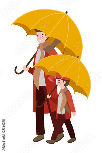 father and son with autumn clothes