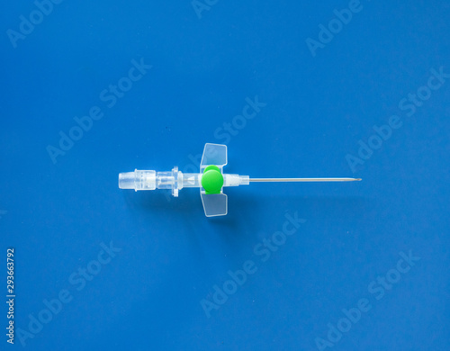 Peripheral venous catheters placed on the therapy trolley in the infirmary